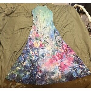 NWT Made With Love Floral Painting Sundress Size Medium Blue Pink And Purple